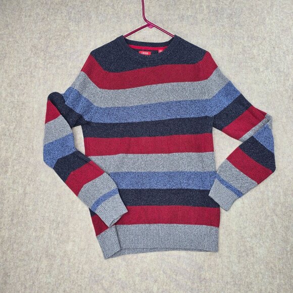 Izod Mens L/G Striped Cotton Sweater Red/Blue/Gray - Picture 1 of 7